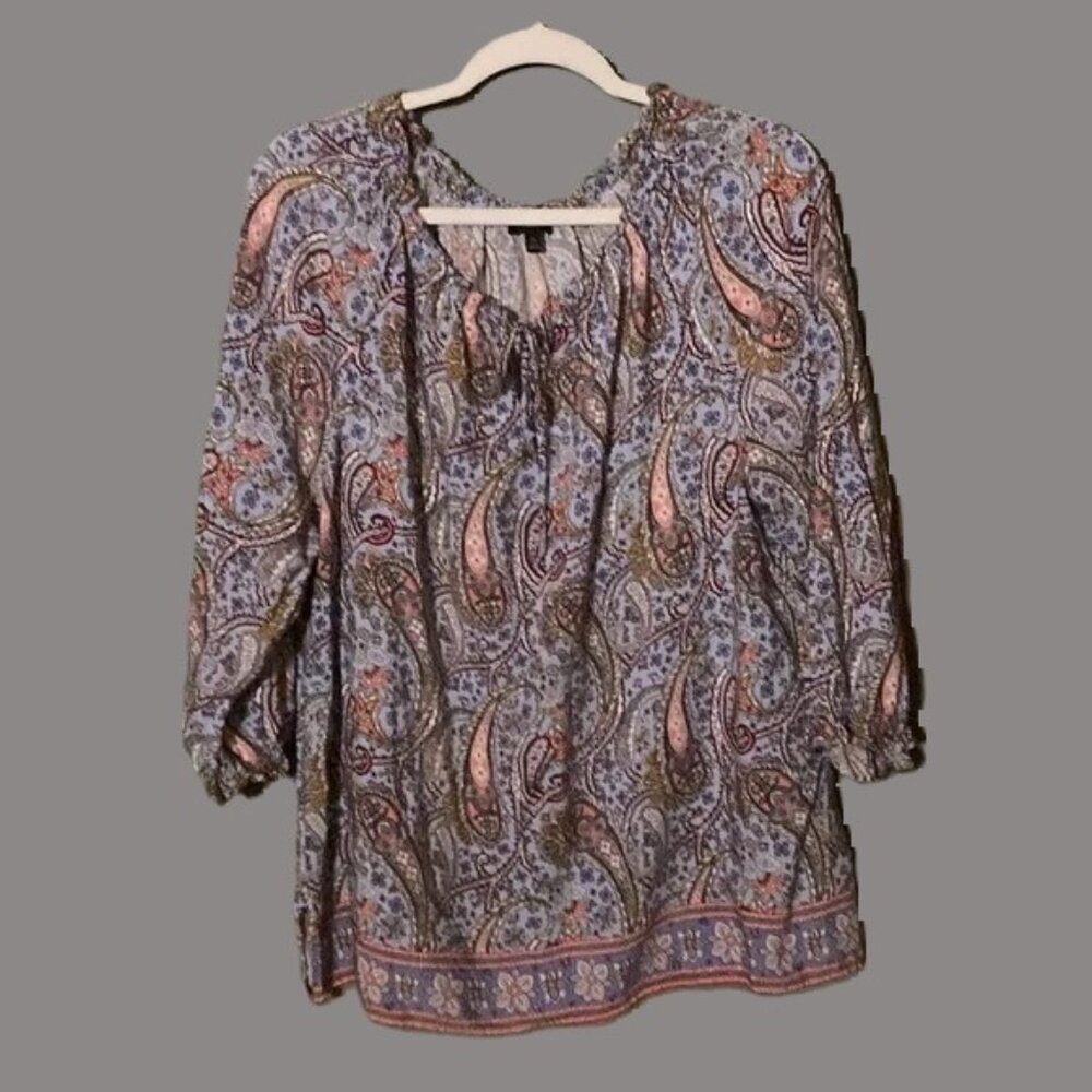 Talbots Peasant Style 3/4 Sleeve Paisley Blouse, Size XL